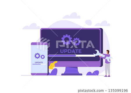 System update flat style concept. Vector illustration can use for, landing page, template,web, mobile app, poster, banner. System update flat style concept. Vector illustration can use for, landing page, template,web, mobile app, poster, banner. 135099196