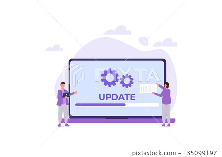 System update flat style concept. Vector illustration can use for, landing page, template,web, mobile app, poster, banner. System update flat style concept. Vector illustration can use for, landing page, template,web, mobile app, poster, banner. 135099197