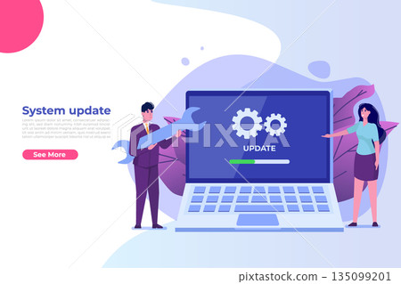 Laptop System update flat style concept. Vector illustration Laptop System update flat style concept. Vector illustration 135099201