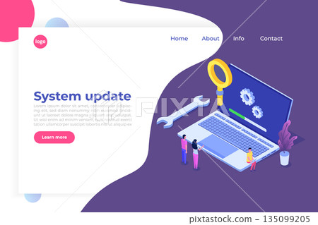 Laptop System update flat style concept. Vector isometric illustration Laptop System update flat style concept. Vector isometric illustration 135099205