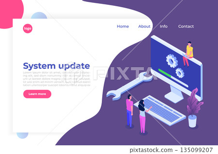 Decktop System update flat style concept. Vector isometric illustration 135099207