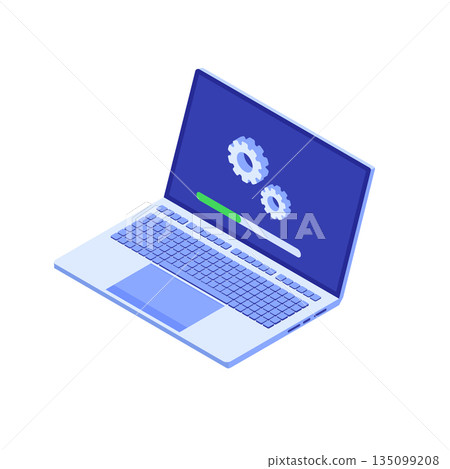 Laptop System update flat style concept. Vector isometric illustration Laptop System update flat style concept. Vector isometric illustration 135099208