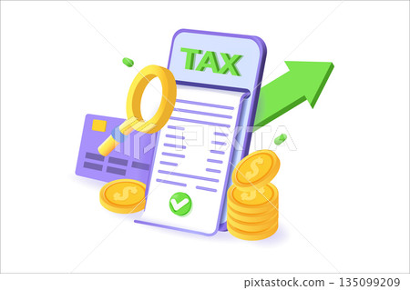 3d tax payment with mobile phone. 3d realistic vector illustration. 3d tax payment with mobile phone. 3d realistic vector illustration. 135099209