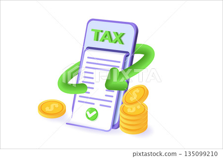 3d tax payment with mobile phone. 3d realistic vector illustration. 135099210