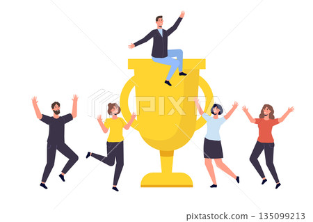 Effective time management. People completed business plan. Team rejoices task done illustration Effective time management. People completed business plan. Team rejoices task done illustration 135099213