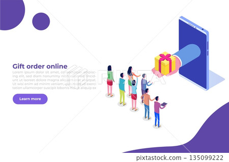Gift order online, Online shopping, E commerce concept. People buy gifts. Vector illustration Gift order online, Online shopping, E commerce concept. People buy gifts. Vector illustration 135099222