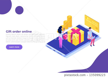 Gift order online, Online shopping, E commerce concept. People buy gifts. Vector illustration Gift order online, Online shopping, E commerce concept. People buy gifts. Vector illustration 135099223