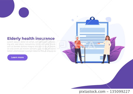 Elderly health insurance concept. Vector illustration in flat style. 135099227