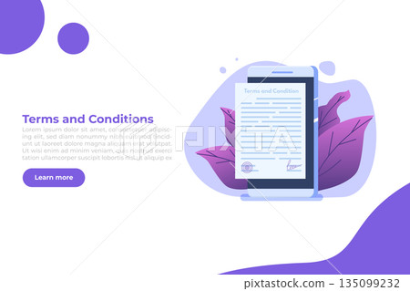 Terms And Conditions concept.  Document paper, contract. Vector illustration in flat style. 135099232