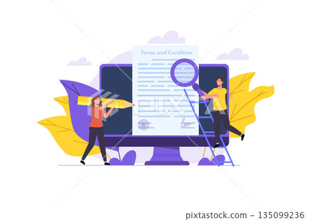 Terms And Conditions concept.  Document paper, contract. Vector illustration in flat style. 135099236