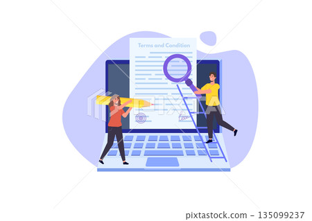 Terms And Conditions concept.  Document paper, contract. Vector illustration in flat style. 135099237