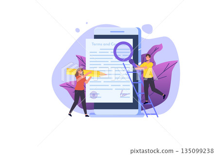 Terms And Conditions concept. Document paper, contract. Vector illustration in flat style. Terms And Conditions concept. Document paper, contract. Vector illustration in flat style. 135099238