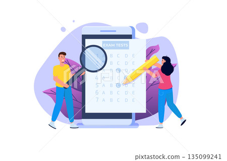 Online exam or testing, E-lerning,  Internet Quiz, Online education, test answer sheet concept. Vector illustration. 135099241