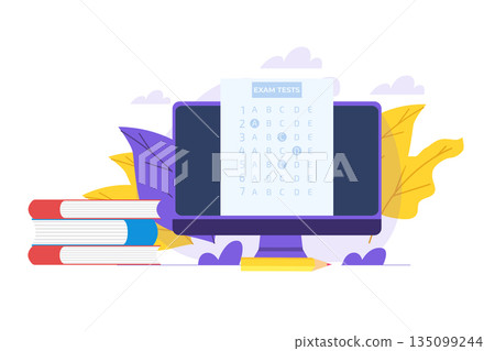 Online exam or testing, E-lerning, Internet Quiz, Online education, test answer sheet concept. Vector illustration. Online exam or testing, E-lerning, Internet Quiz, Online education, test answer sheet concept. Vector illustration. 135099244