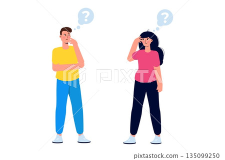 Group of Thoughtful people. Men and women solving problem. Vector illustration. Group of Thoughtful people. Men and women solving problem. Vector illustration. 135099250