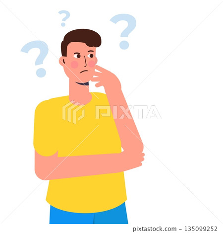 Thoughtful people. Men solving problem. Vector illustration. Thoughtful people. Men solving problem. Vector illustration. 135099252