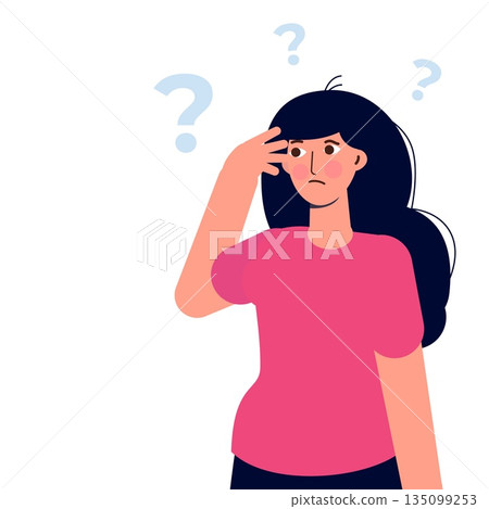 Thoughtful people. Women solving problem. Vector illustration. Thoughtful people. Women solving problem. Vector illustration. 135099253