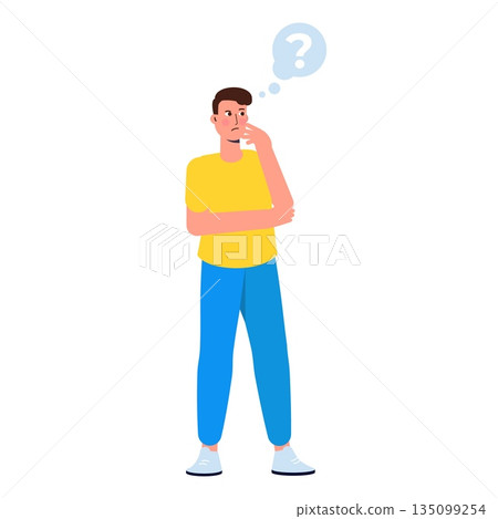 Thoughtful people. Men solving problem. Vector illustration. Thoughtful people. Men solving problem. Vector illustration. 135099254