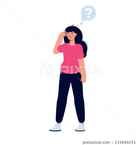 Thoughtful people. Women solving problem. Vector illustration. Thoughtful people. Women solving problem. Vector illustration. 135099255