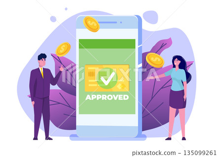 Transaction approved, financial transactions,  non-cash payment, monetary currency, payment NFC  concept.  Vector illustration. 135099261