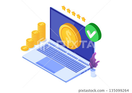 Transaction approved, financial transactions,  non-cash payment, monetary currency, payment NFC  isometric concept.  Vector illustration. 135099264