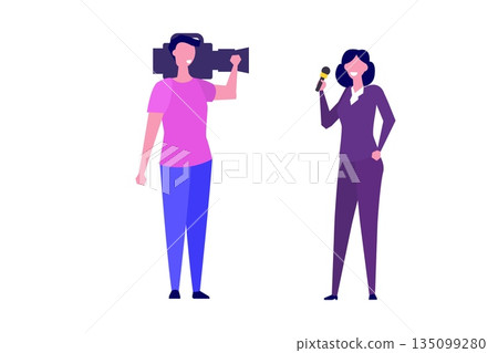 TV reporter character, Journalist special correspondent and camera man concept. Vector illustration. 135099280