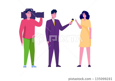 TV reporter character, Journalist special correspondent and camera man concept. Vector illustration. TV reporter character, Journalist special correspondent and camera man concept. Vector illustration. 135099281