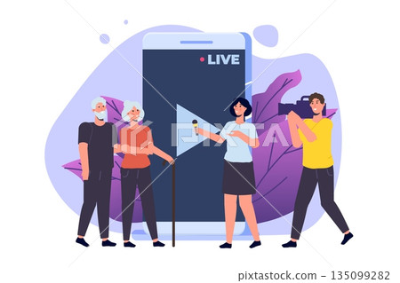 TV reporter character, Journalist special correspondent and camera man concept. Vector illustration. 135099282