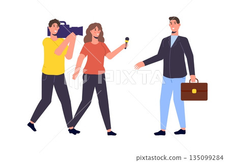 TV reporter character, Journalist special correspondent and camera man concept. Vector illustration. 135099284
