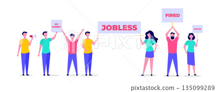 Unemployed people. Jobless and employee job reduction concept. Vector illustration 135099289