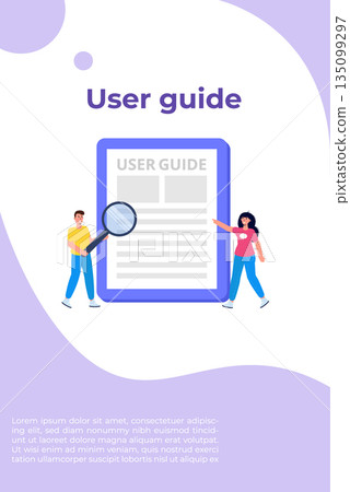 User manual  flat style concept. People with guide instruction are discussing about content of handbook. Vector illustration. 135099297