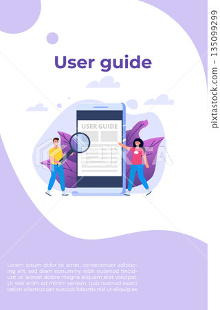 User manual  flat style concept. People with guide instruction are discussing about content of handbook. Vector illustration. 135099299