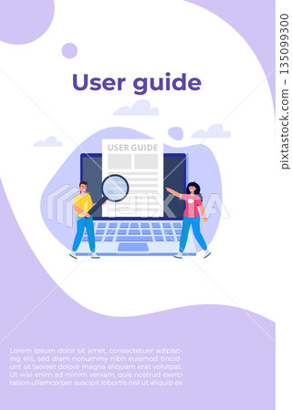 User manual flat style concept. People with guide instruction are discussing about content of handbook. Vector illustration. User manual flat style concept. People with guide instruction are discussing about content of handbook. Vector illustration. 135099300