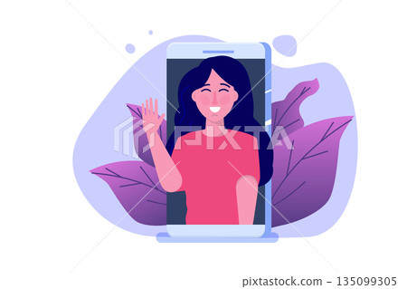 Video call, virtual meeting and group video conference concept. Vector illustration. 135099305