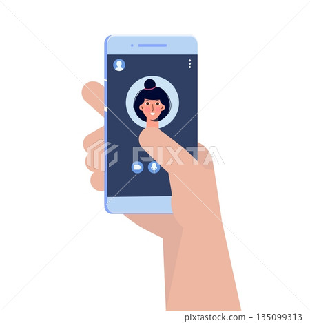 Incoming video call on the phone. Video call interface, Call screen template. Vector illustration Incoming video call on the phone. Video call interface, Call screen template. Vector illustration 135099313