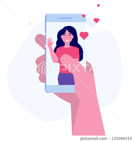 Video call, virtual meeting and group video conference concept. Vector illustration. Video call, virtual meeting and group video conference concept. Vector illustration. 135099314