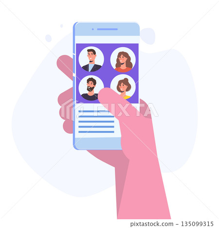 Video call, virtual meeting and group video conference concept. Vector illustration. 135099315