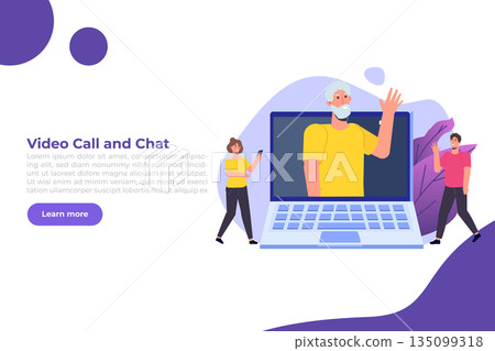 Online call with parents  during COVID-19 disease outbreak. Quarantine concept Vector illustration. 135099318