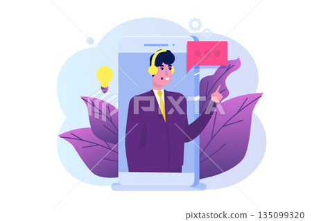 Virtual online  business assistant. Customer and hotline operator, technical support  24-7. Vector illustration 135099320