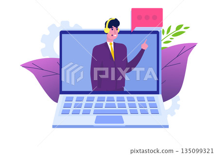 Virtual online  business assistant. Customer and hotline operator, technical support  24-7. Vector illustration 135099321