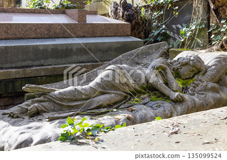 Highgate Cemetery Angel Statue. Victorian Gothic Mourning Sculpture London, UK 135099524