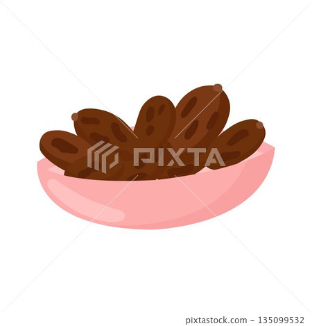 Flat dates in bowl illustration for packaging, Ramadan designs Flat dates in bowl illustration for packaging, Ramadan designs 135099532