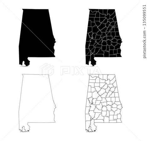 Alabama State Outline and Solid Fill Map Set. 135099551
