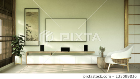 Cabinet on scene living room wall decoration and granite tiles floor.3D rendering Cabinet on scene living room wall decoration and granite tiles floor.3D rendering 135099836