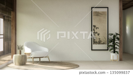 mock up room tropical with mini sofa and partition wall, room ties interior white tone.3D rendering 135099837