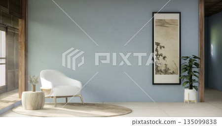 mock up room tropical with mini sofa and partition wall, room ties interior white tone.3D rendering 135099838