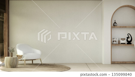 mock up room tropical with mini sofa and partition wall, room ties interior white tone.3D rendering mock up room tropical with mini sofa and partition wall, room ties interior white tone.3D rendering 135099840