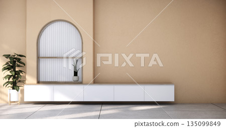 Cabinet on scene living room wall decoration and granite tiles floor.3D rendering Cabinet on scene living room wall decoration and granite tiles floor.3D rendering 135099849
