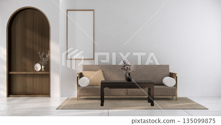 mock up room tropical with mini sofa and partition wall, room ties interior white tone.3D rendering mock up room tropical with mini sofa and partition wall, room ties interior white tone.3D rendering 135099875