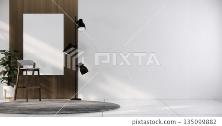 Mock up interior concept Empty room wood docoration wall on tiles floor. 3D illustration rendering 135099882